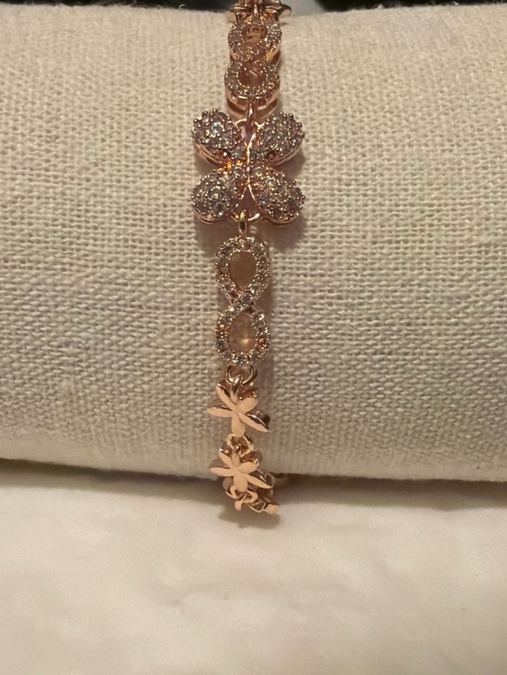 Rose Gold Floral Infinity Bracelet with Crystal Accents
